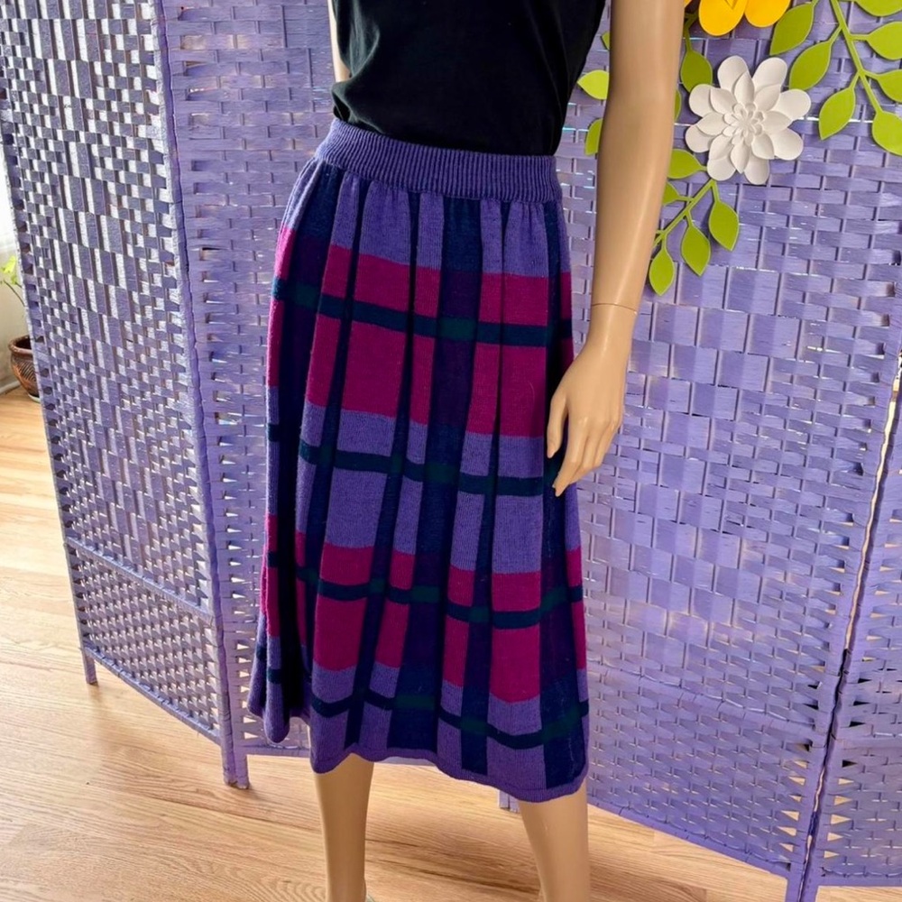 Dior Purple and Pink Plaid Midi Skirt